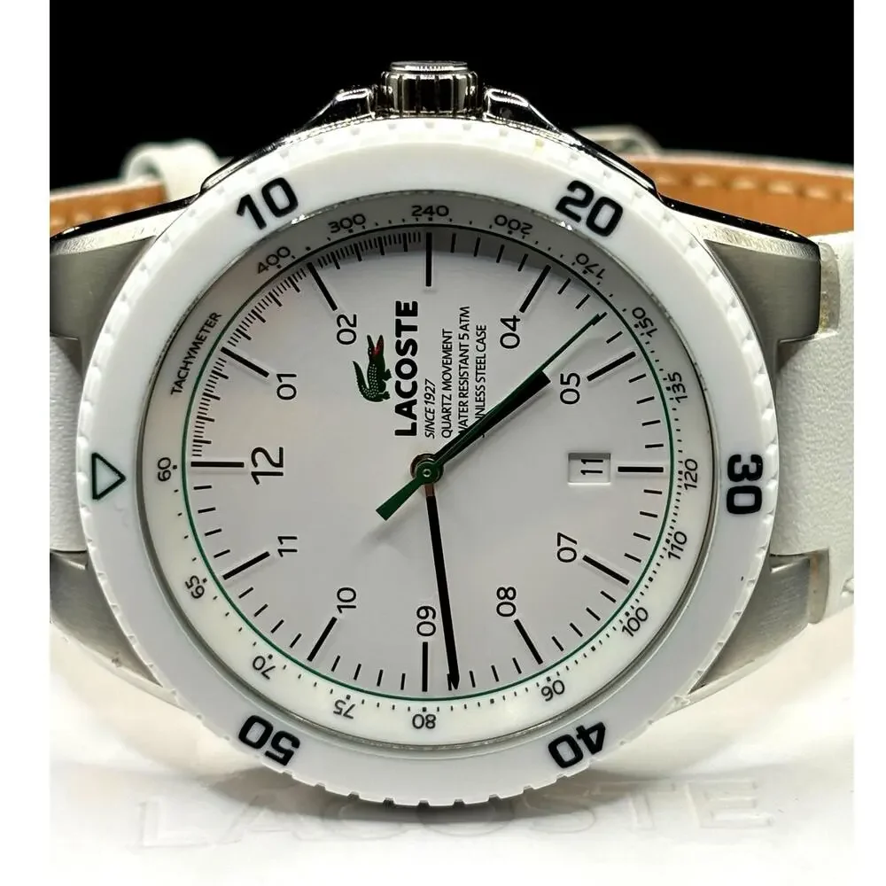 Lacoste Toronto 2010563 White Green Leather Quartz Men's Watch 44mm